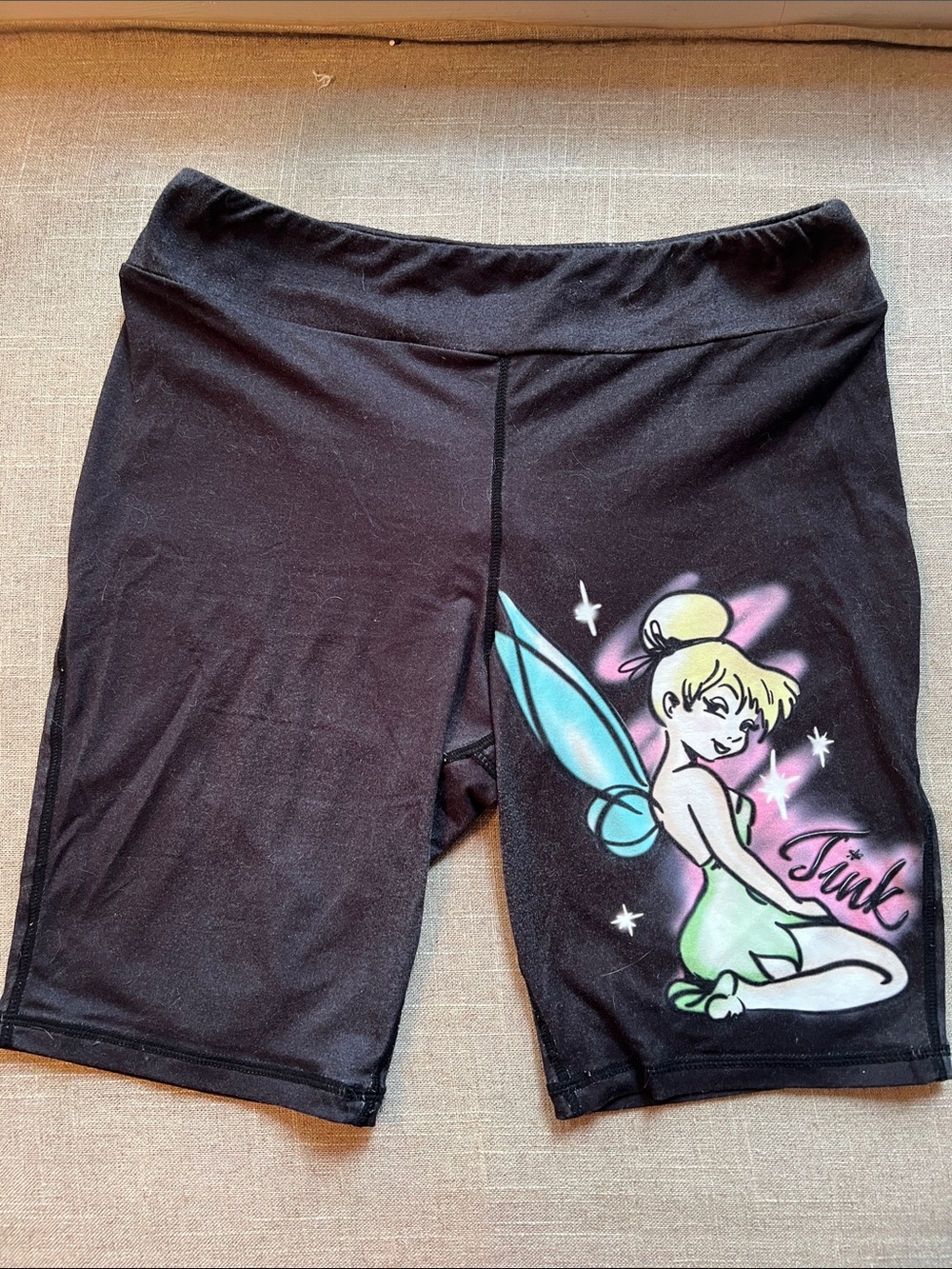 Disney Black Bike Shorts with Colorful Tinker Bell Art